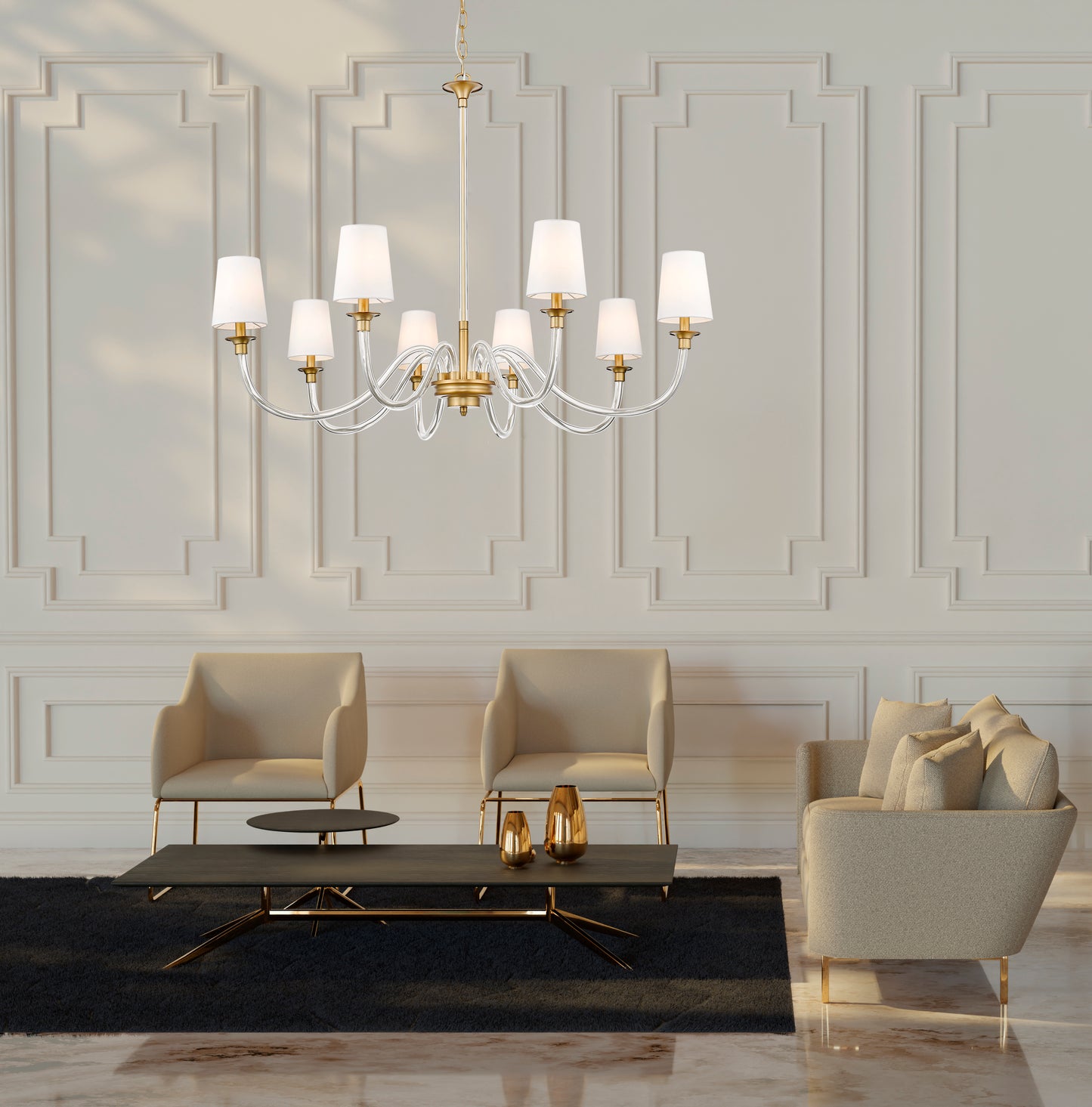 1950-8RB - Katerina 8 Light 46" Chandelier - Rubbed Brass