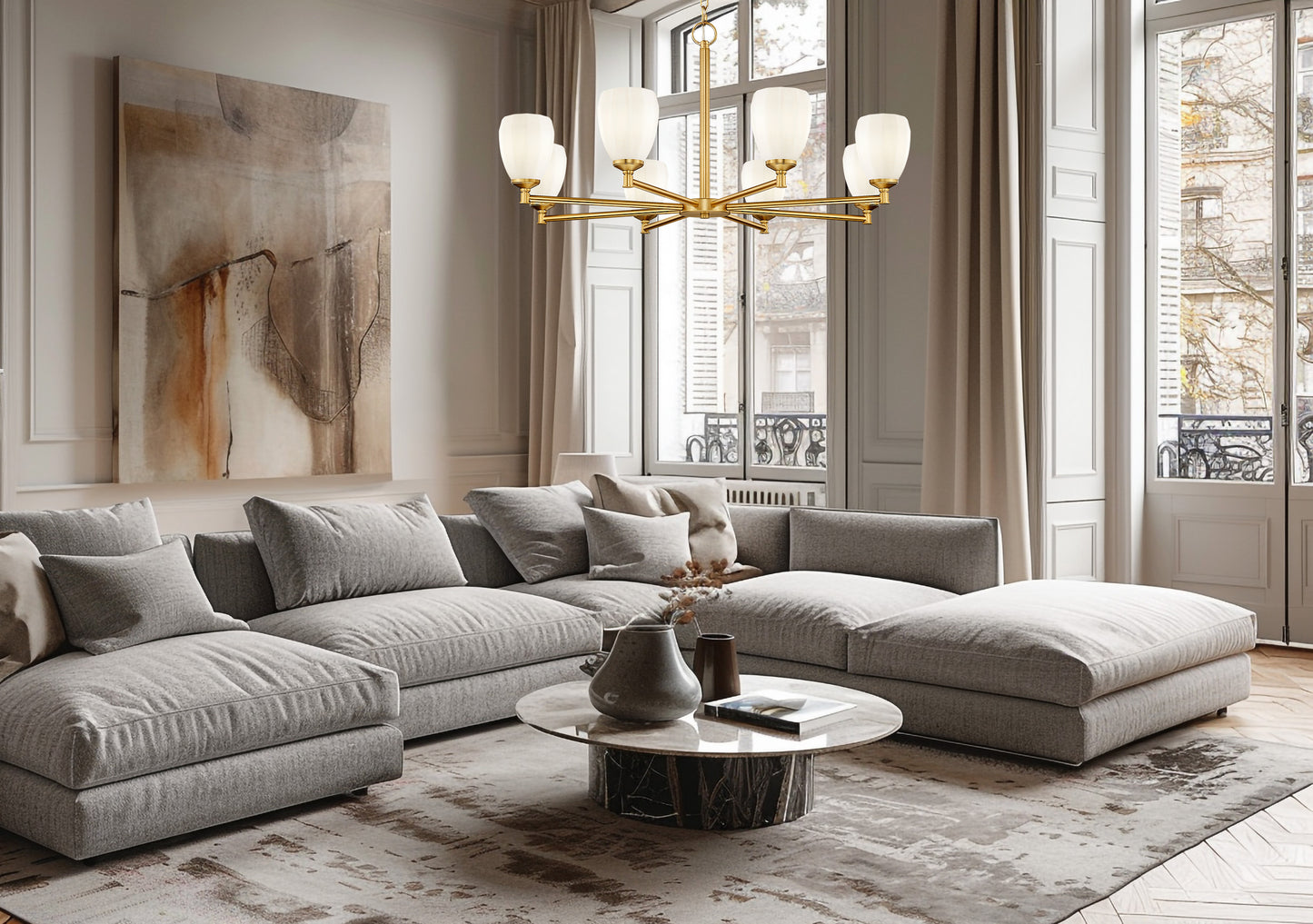 7004-8MGLD - Oren 8 Light 42" Chandelier - Modern Gold