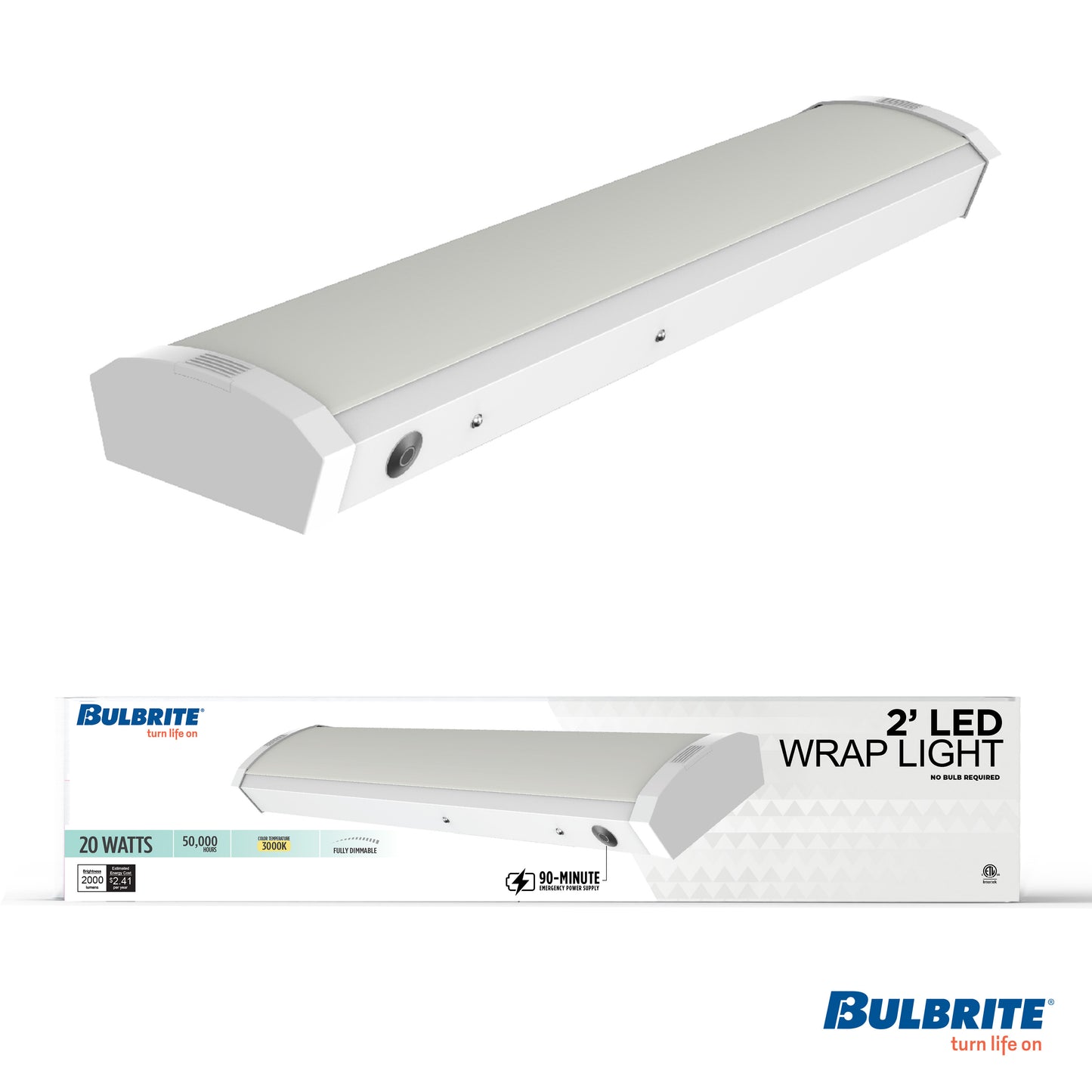 773504 - 2 ft. 3000K LED Dimmable Wraparound Light W/ Battery Backup (120-277v), 2300 Lumens, White