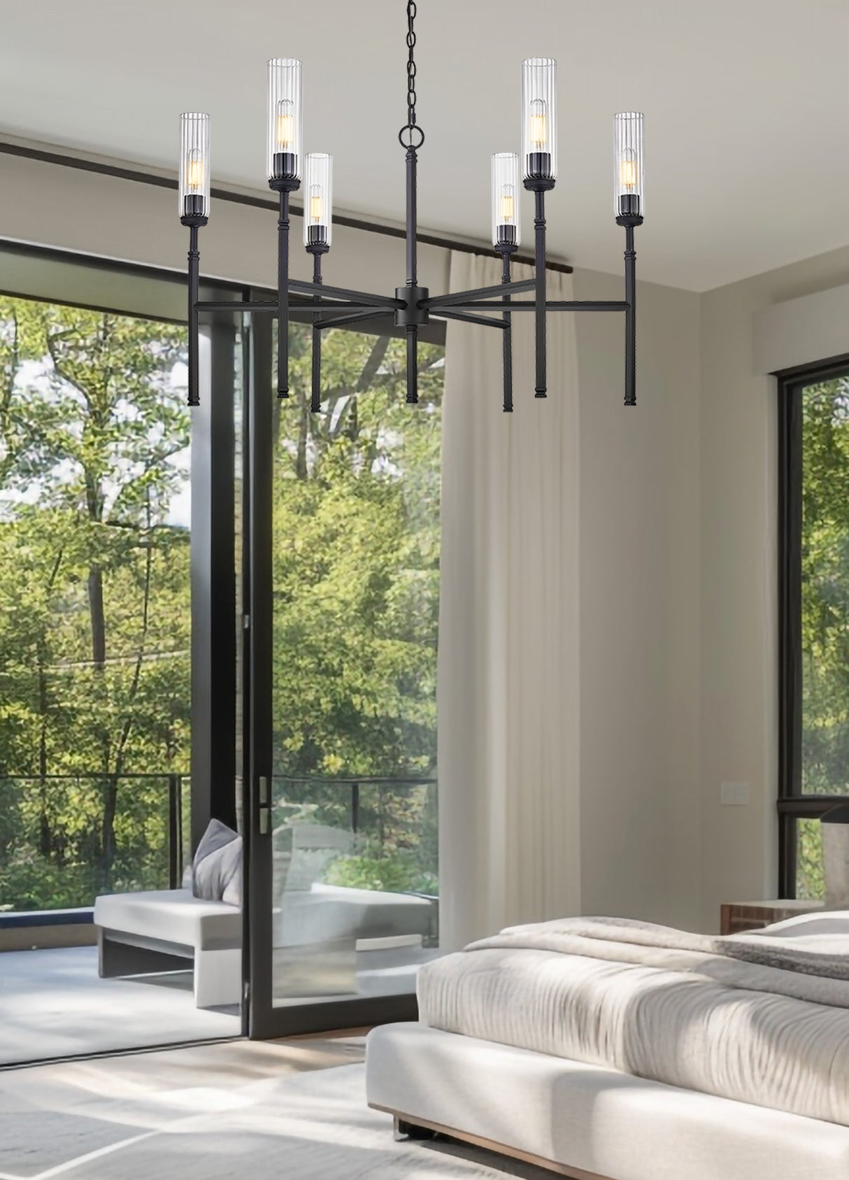 3047-6MB - Esme 6 Light 38" Chandelier - Matte Black