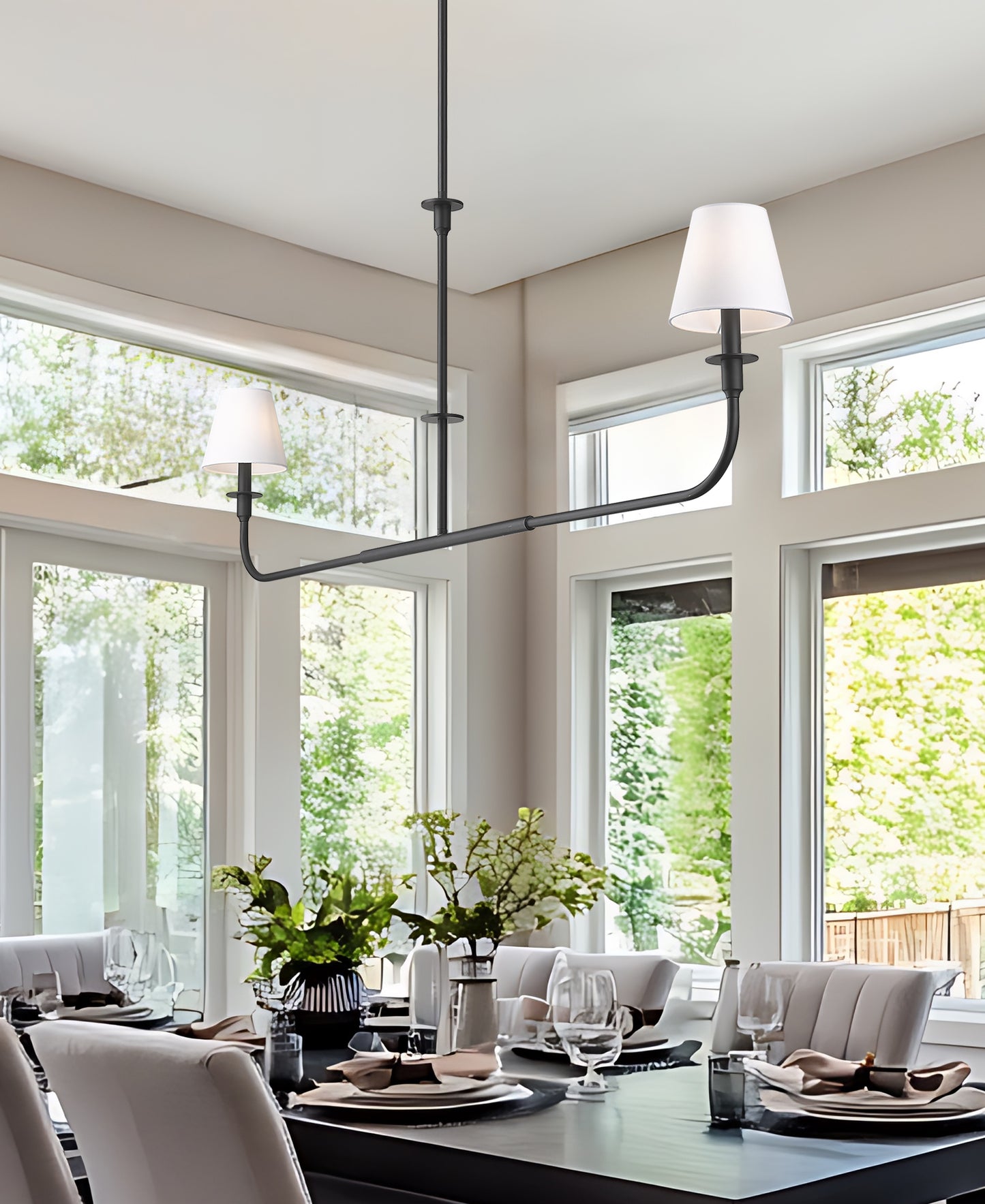 3049-60L-MB - Tova 2 Light Linear 64" Chandelier - Matte Black