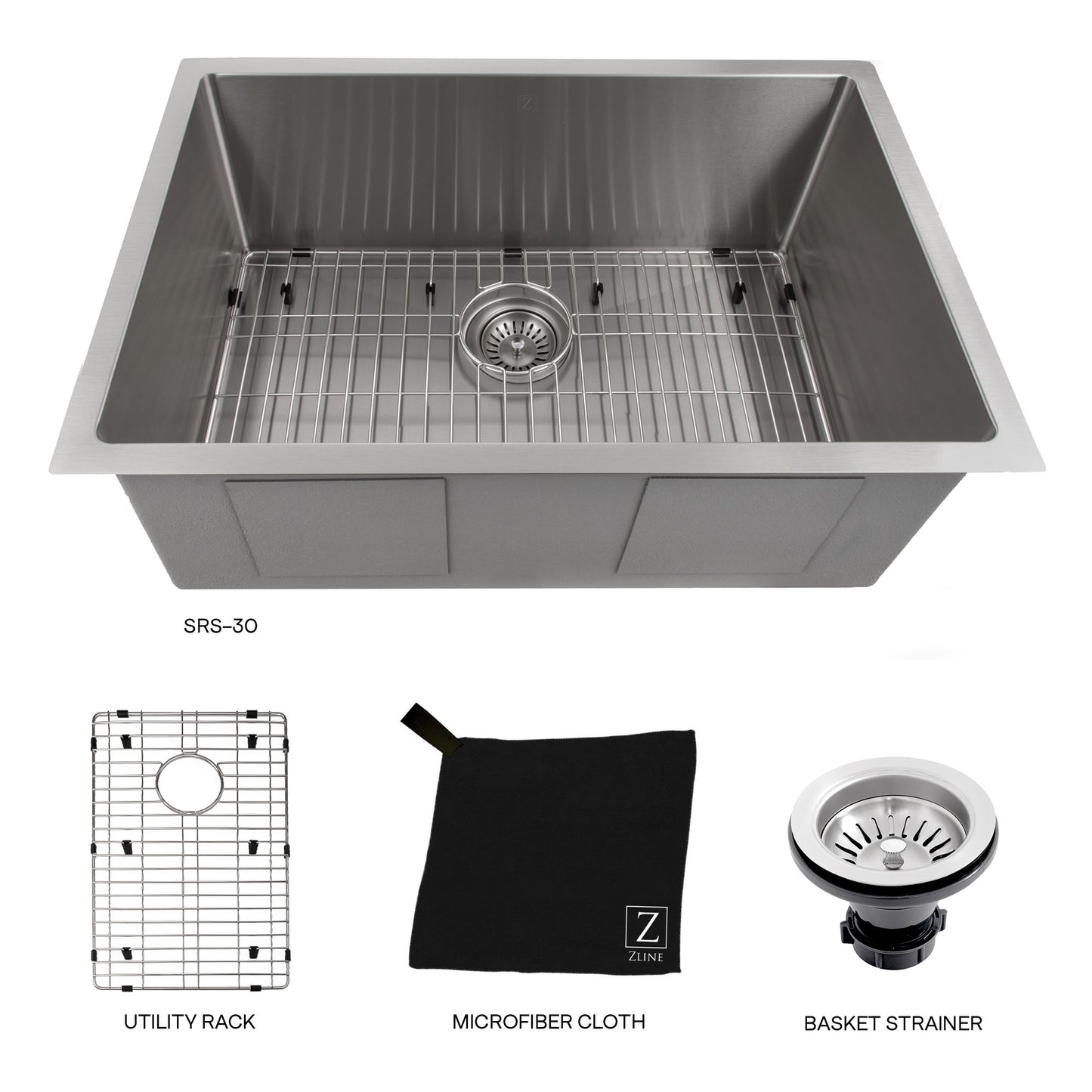 SRS-30 - 30" Meribel Undermount Single Bowl Stainless Steel Kitchen Sink with Bottom Grid