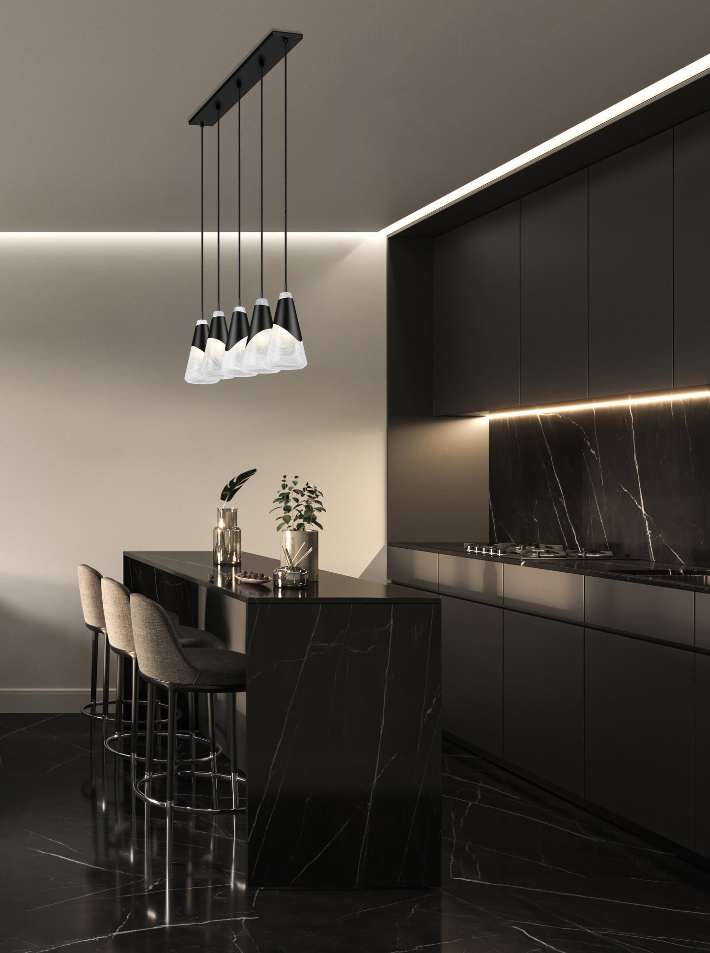 828P6-5L-MB - Aimie 5 Light Linear 42" Chandelier - Matte Black