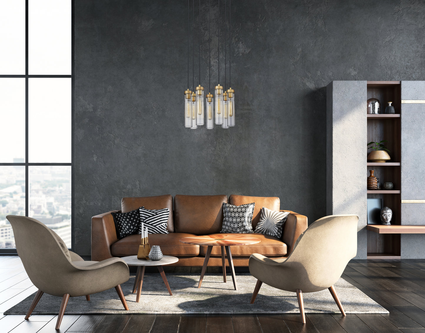 740P-7R-RB - Beau 7 Light 18" Chandelier - Rubbed Brass