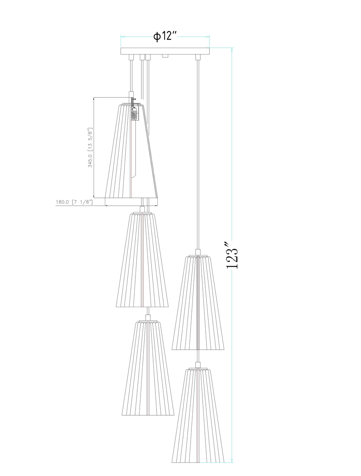 3043P7-5R-MB - Farrell 5 Light 12" Chandelier - Matte Black