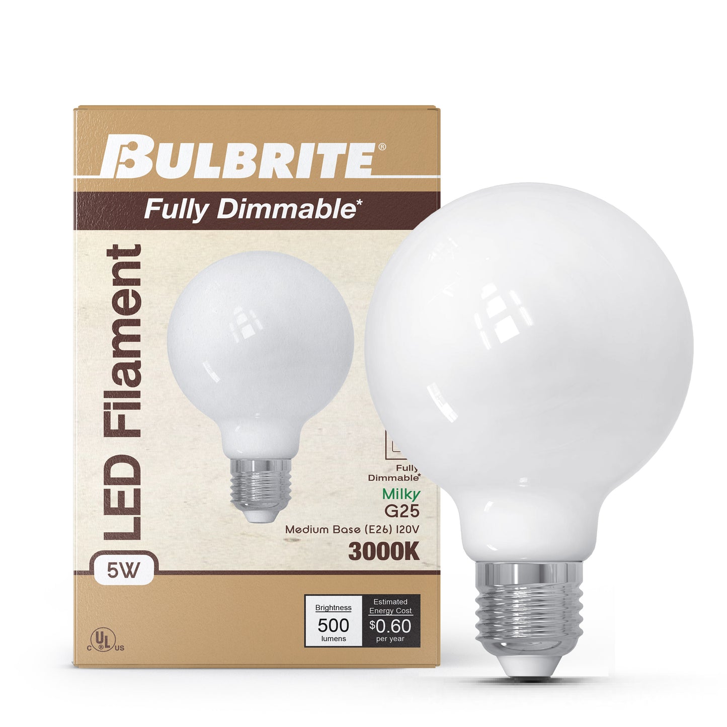 776976 - Dimmable Milky G25 LED Light Bulb - 5 Watt - 3000K - 4 Pack