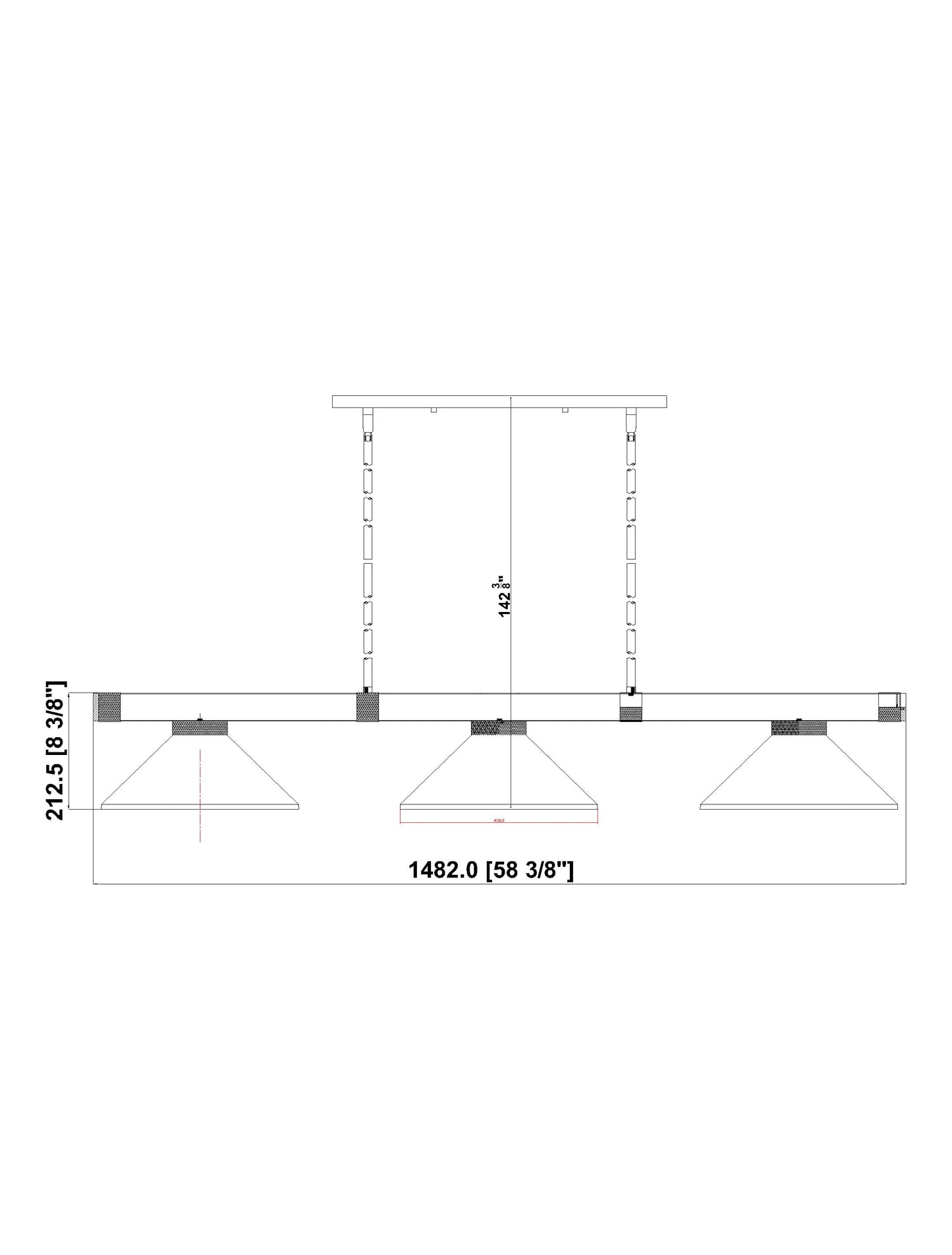 3050-3BN-MBN - Vanguard 3 Light 58" Billiard - Brushed Nickel