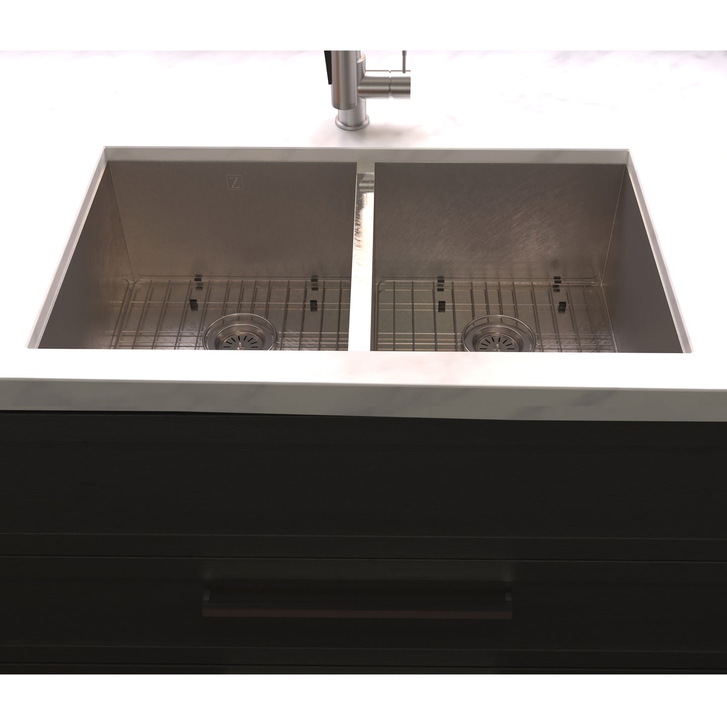 SR50D-36S - 36" Anton Undermount Double Bowl Satin Stainless Steel Kitchen Sink with Bottom Grid