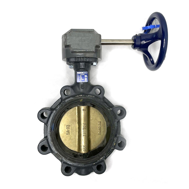 Nibco 12" LD-2000 butterfly valve with gear operator and blue handle