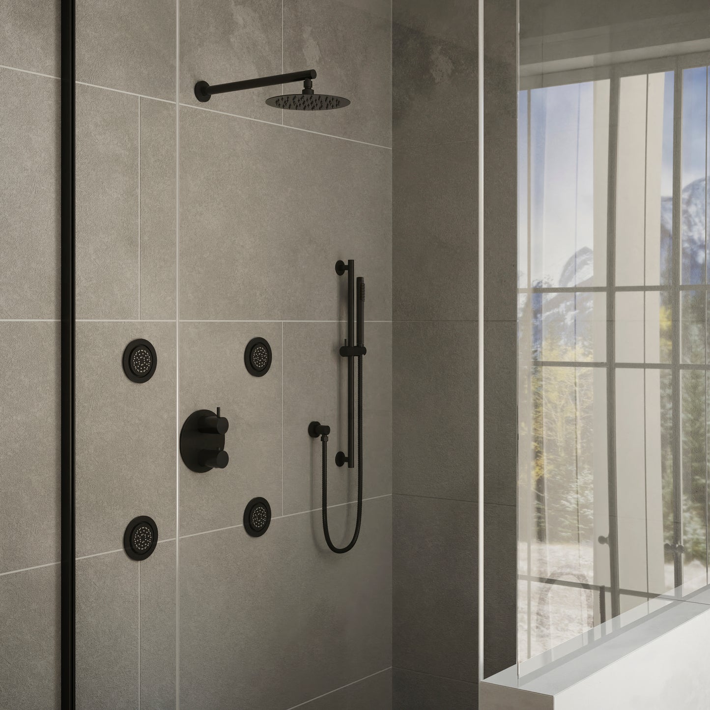EMBY-SHS-T3-MB - Autograph Edition Emerald Bay Thermostatic Shower System with Body Jets in Matte Black