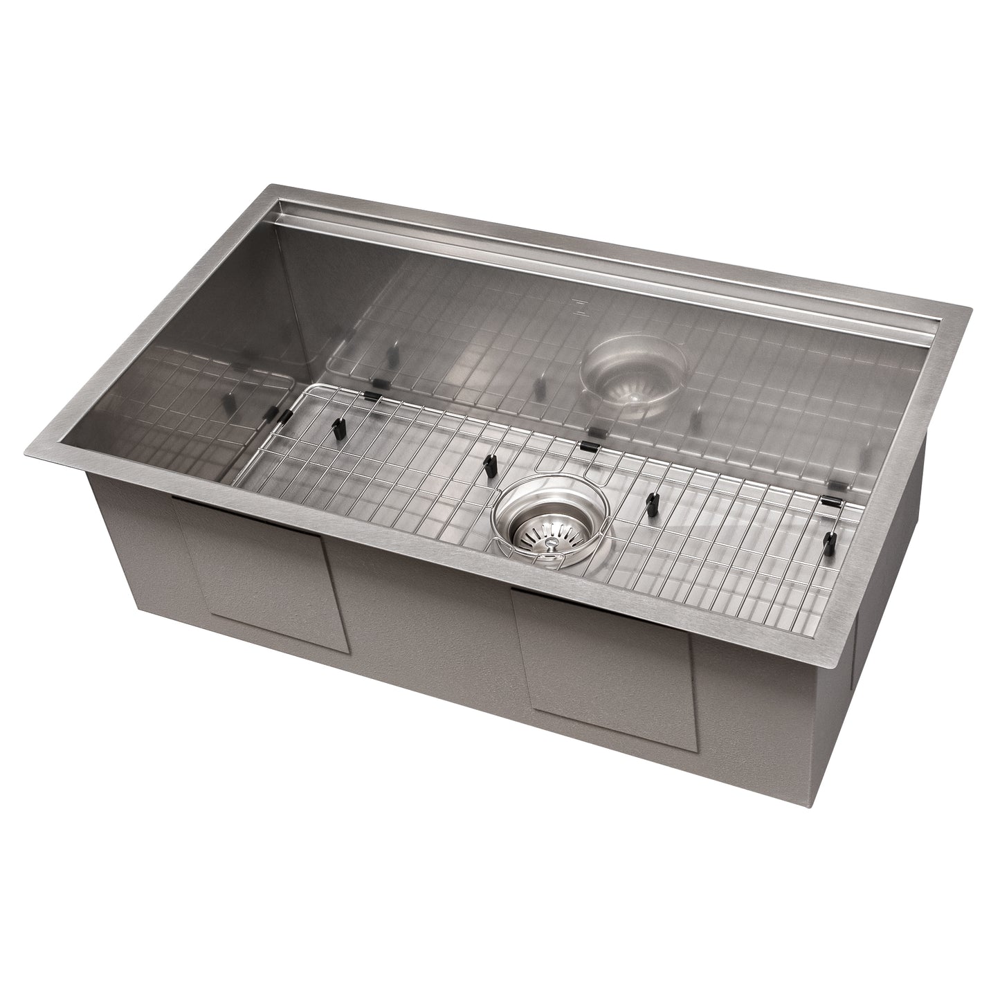 SLS-33S - 33" Garmisch Undermount Single Bowl Satin Stainless Steel Kitchen Sink with Bottom Grid and Accessories