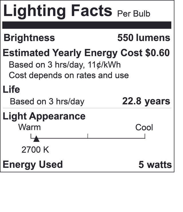 770631 - Dimmable T6 Candelabra LED Light Bulb - 2700K - 5 Watt - 2 Pack