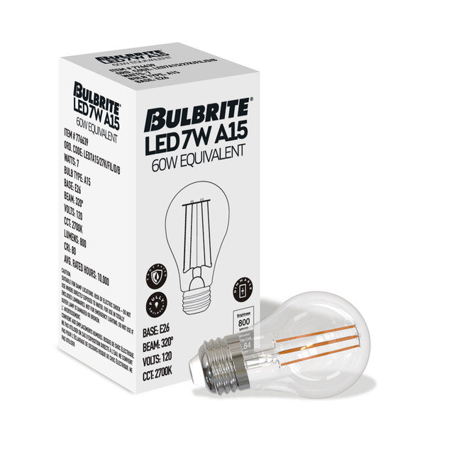 776639 - Filaments Dimmable Clear Glass A15 LED Light Bulb - 7 Watt - 2700K - 4 Pack