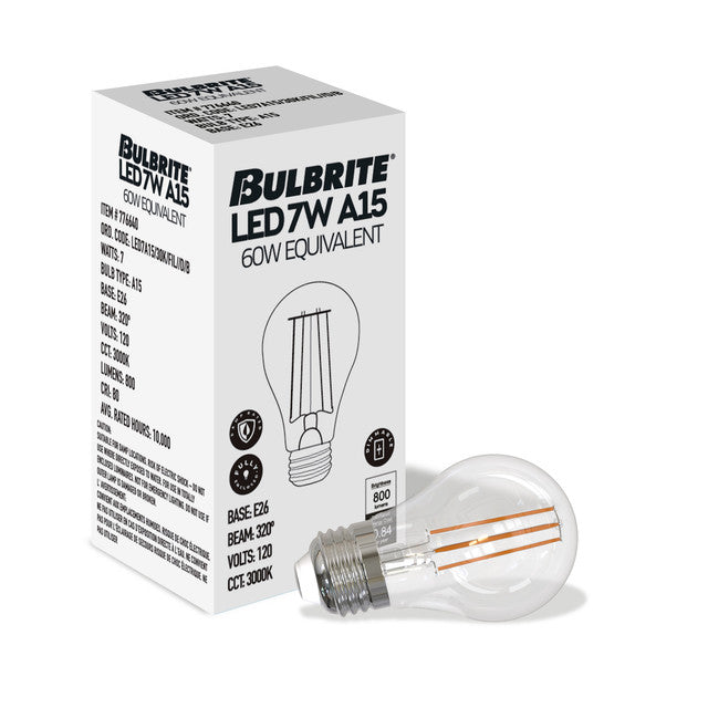 776640 - Filaments Dimmable Clear Glass A15 LED Light Bulb - 7 Watt - 3000K - 4 Pack