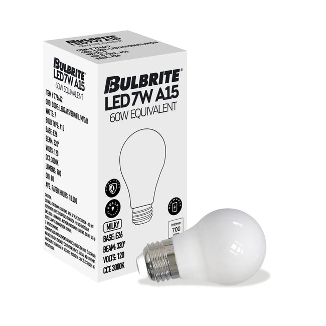 776642 - Filaments Dimmable Milky Glass A15 LED Light Bulb - 7 Watt - 3000K - 4 Pack