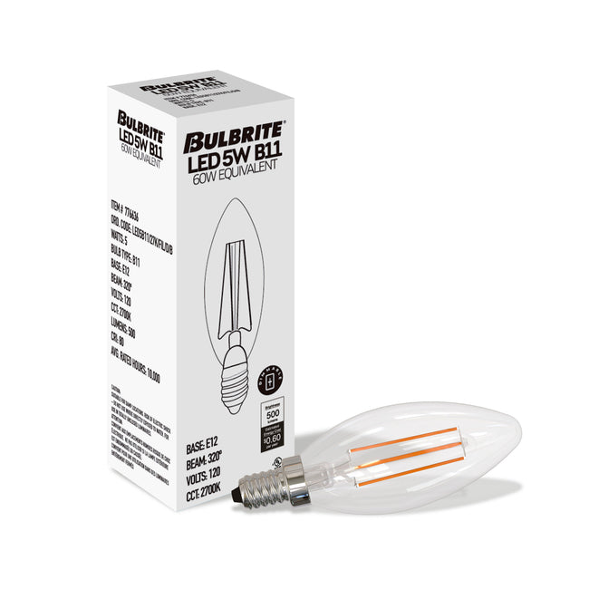 776636 - Filaments Dimmable Clear B11 Candelabra LED Light Bulb - 5 Watt - 2700K - 4 Pack