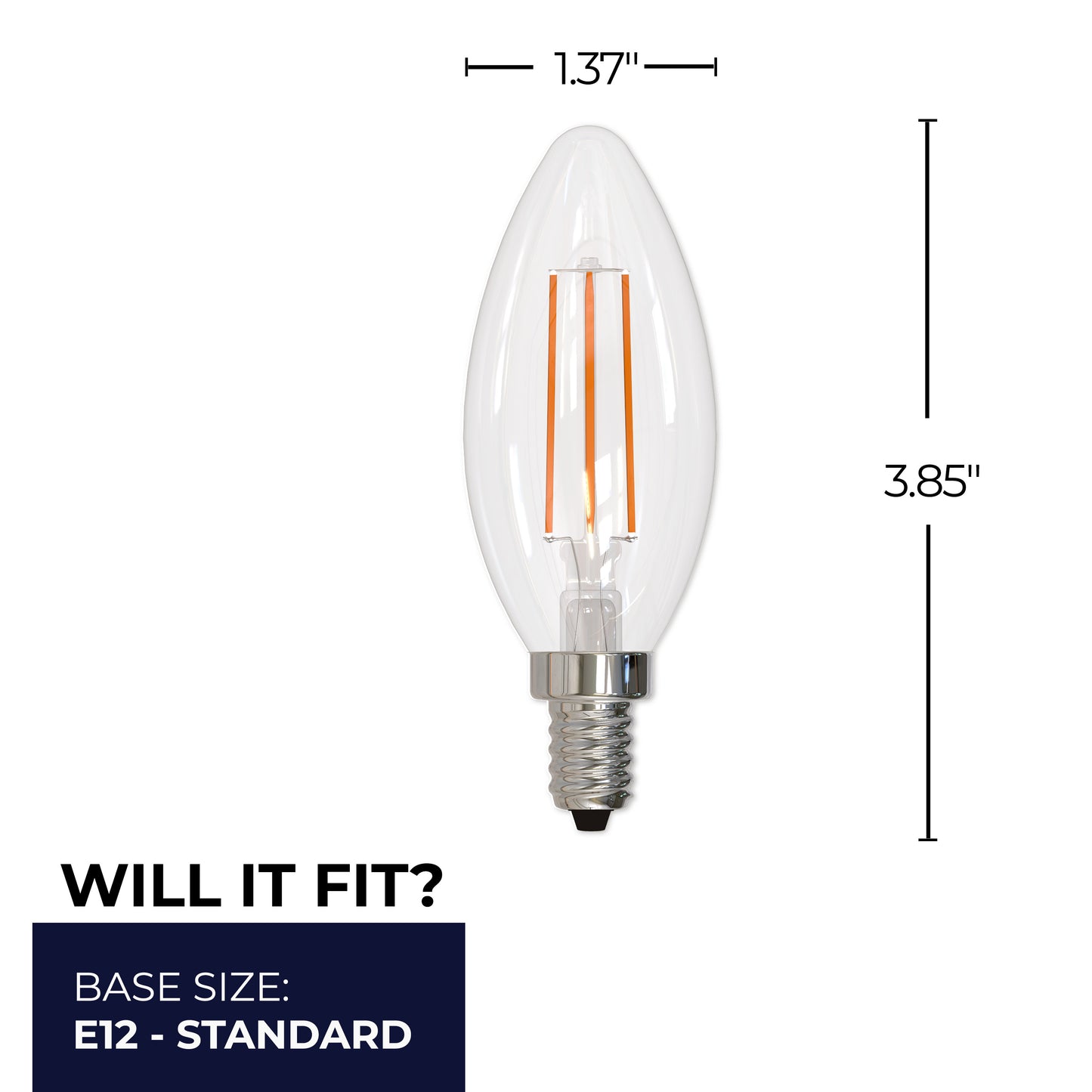 776637 - Filaments Dimmable Clear B11 Candelabra LED Light Bulb - 5 Watt - 3000K - 4 Pack