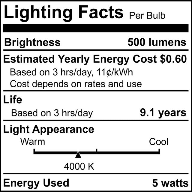 776638 - Filaments Dimmable Clear B11 Candelabra LED Light Bulb - 5 Watt - 4000K - 4 Pack