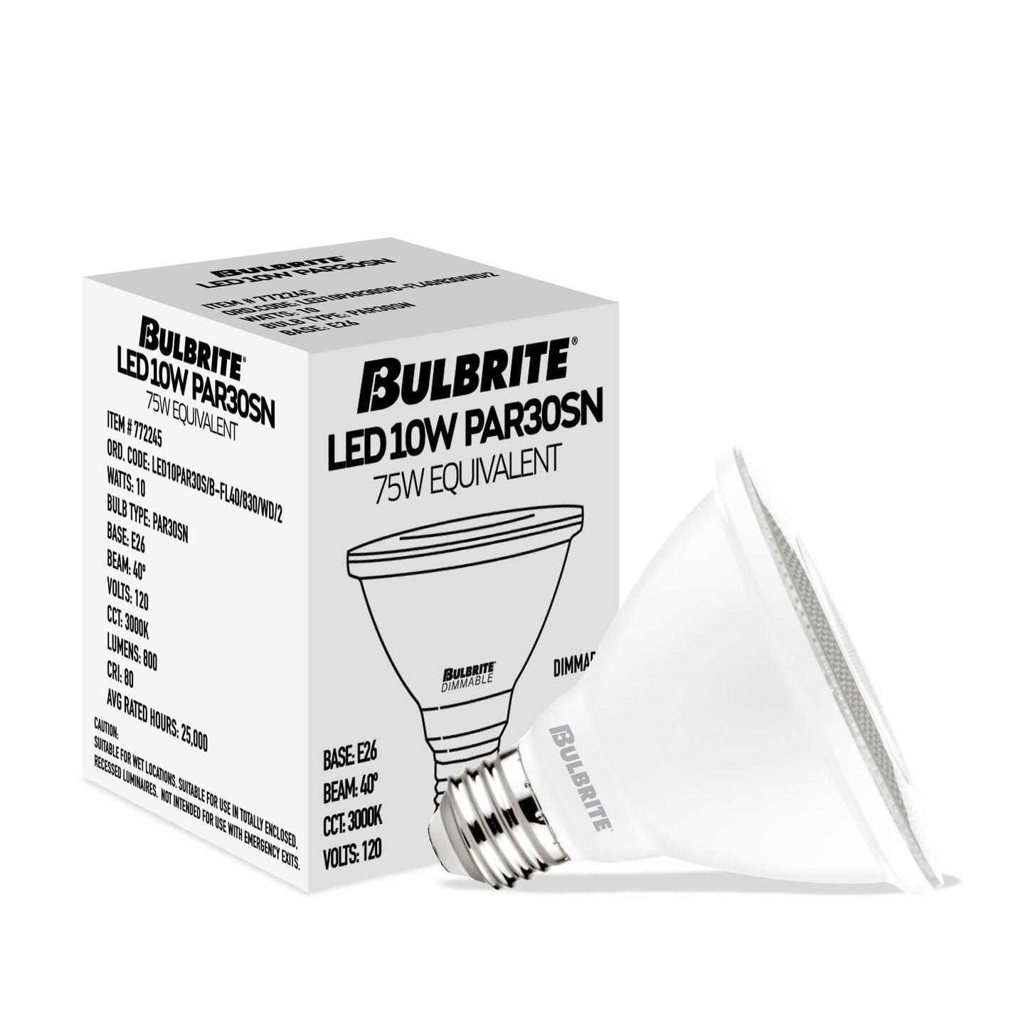 772245 - Dimmable Wet Rated PAR30 Short Neck LED Flood Light Bulb - 10 Watt - 3000K - 4 Pack