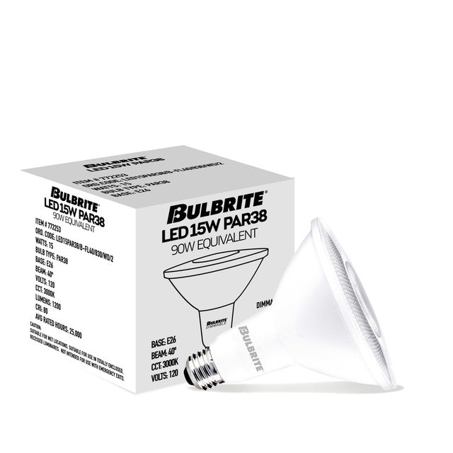 772253 - Dimmable Wet Rated PAR38 LED Flood Light Bulb - 15 Watt - 3000K - 4 Pack