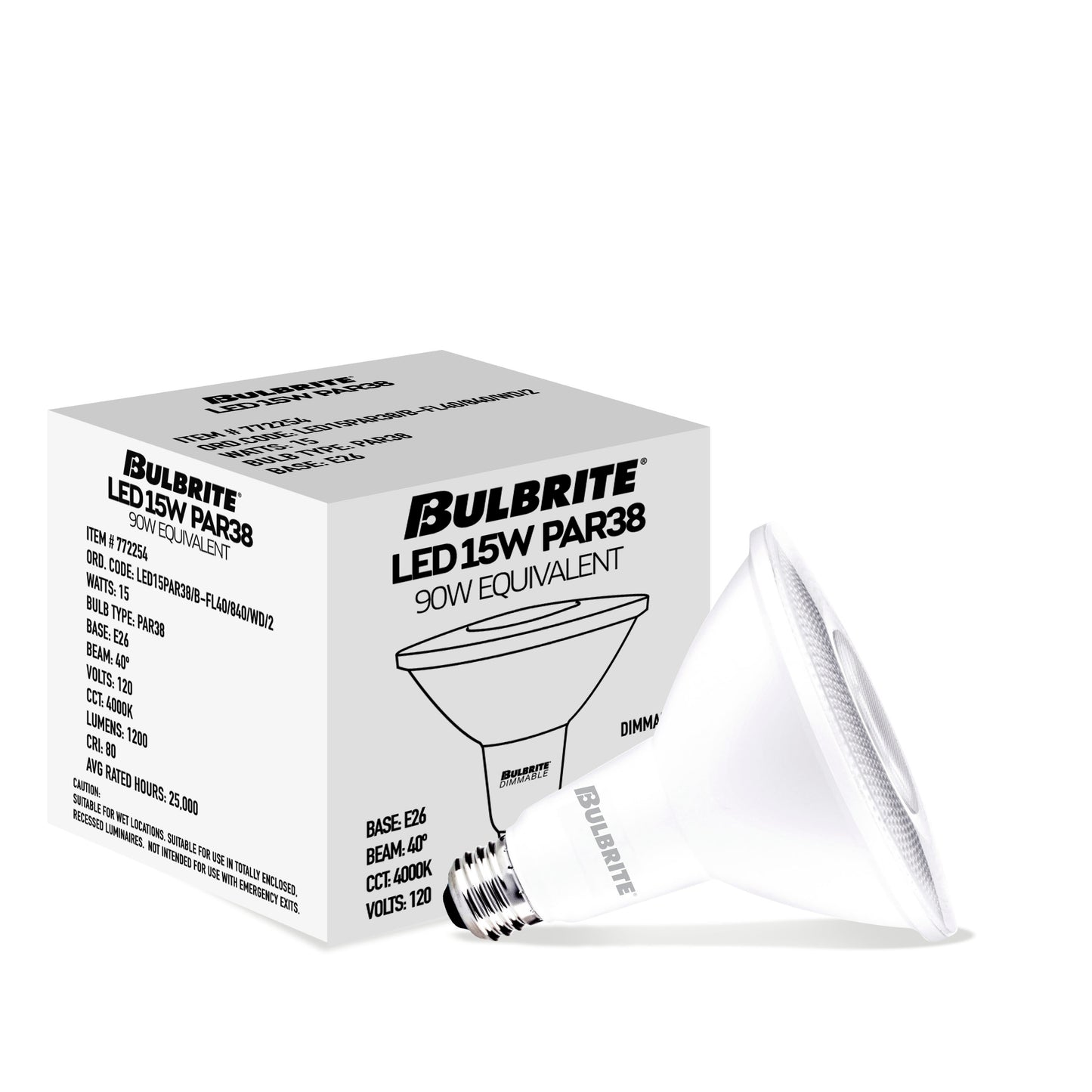 772254 - Dimmable Wet Rated PAR38 LED Flood Light Bulb - 15 Watt - 4000K - 4 Pack