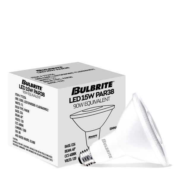 772254 - Dimmable Wet Rated PAR38 LED Flood Light Bulb - 15 Watt - 4000K - 4 Pack