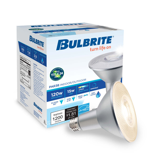 772298 - Dimmable Wet Rated PAR38 JA8 LED Flood Light Bulb - 15 Watt - 2700K - 2 Pack