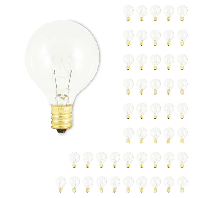 301010 - Dimmable Clear G12 Globe Incandescent Candelabra Light Bulb - 10 Watt - 50 Pack