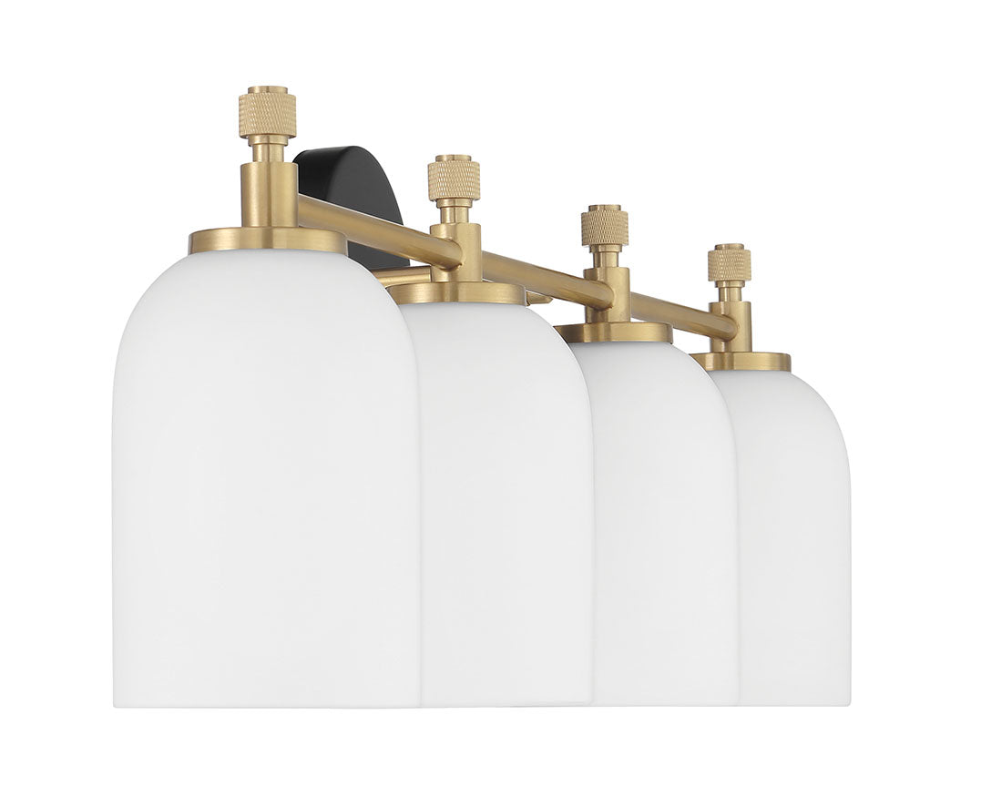 60304-FBSB - Council 4 Light 29" Wide Vanity Light - Flat Black / Satin Brass