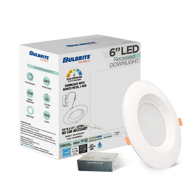 773302 - 6" Remote Junction Box LED Recessed Ceiling Light - 12 Watt - Adjustable Color Temp - 4 Pack