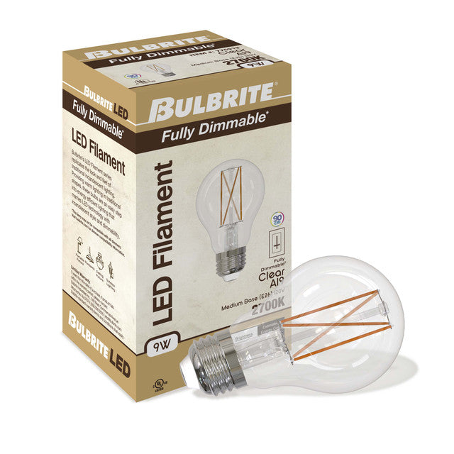 776913 - Filaments Dimmable Clear Glass A19 LED Light Bulb - 9 Watt - 2700K - 4 Pack