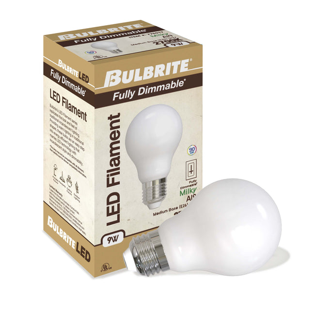 776917 - Filaments Dimmable Milky Glass A19 LED Light Bulb - 9 Watt - 2700K - 4 Pack