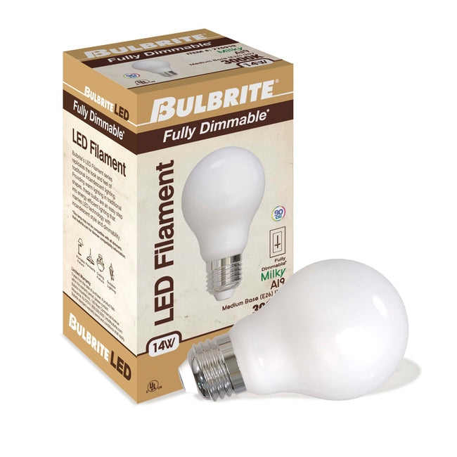 776919 - Filaments Dimmable Milky Glass A19 LED Light Bulb - 14 Watt - 3000K - 4 Pack