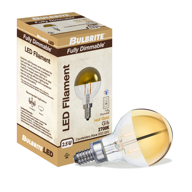 776921 - Globe G16 Half Gold LED Light Bulb - 2.5 Watt - 2700K - 4 Pack