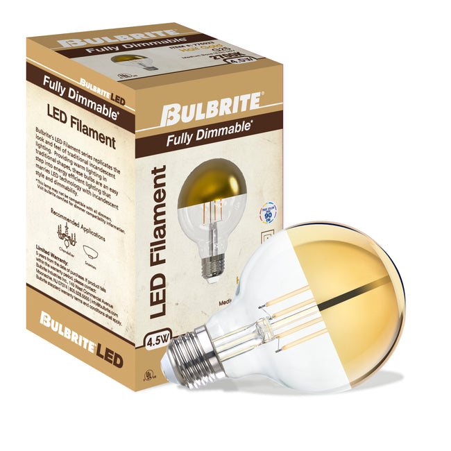 776923 - Globe G25 Half Gold LED Light Bulb - 4.5 Watt - 2700K - 4 Pack