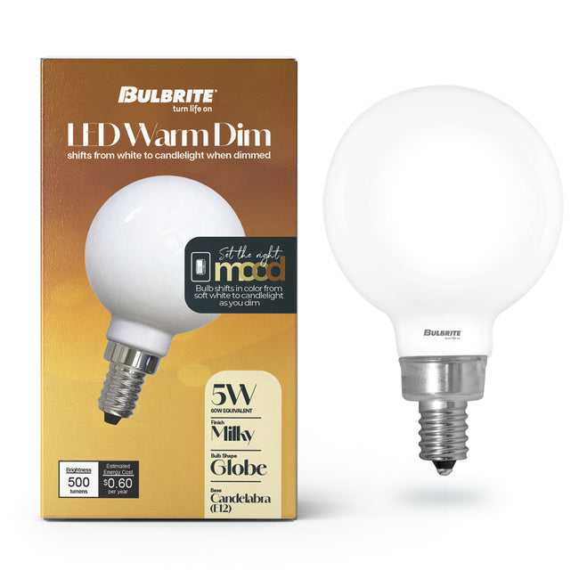 776403 - Warm Dim LED G16 Light Bulbs - 3000K to 1800K Color Temp Dimming - 4 Pack