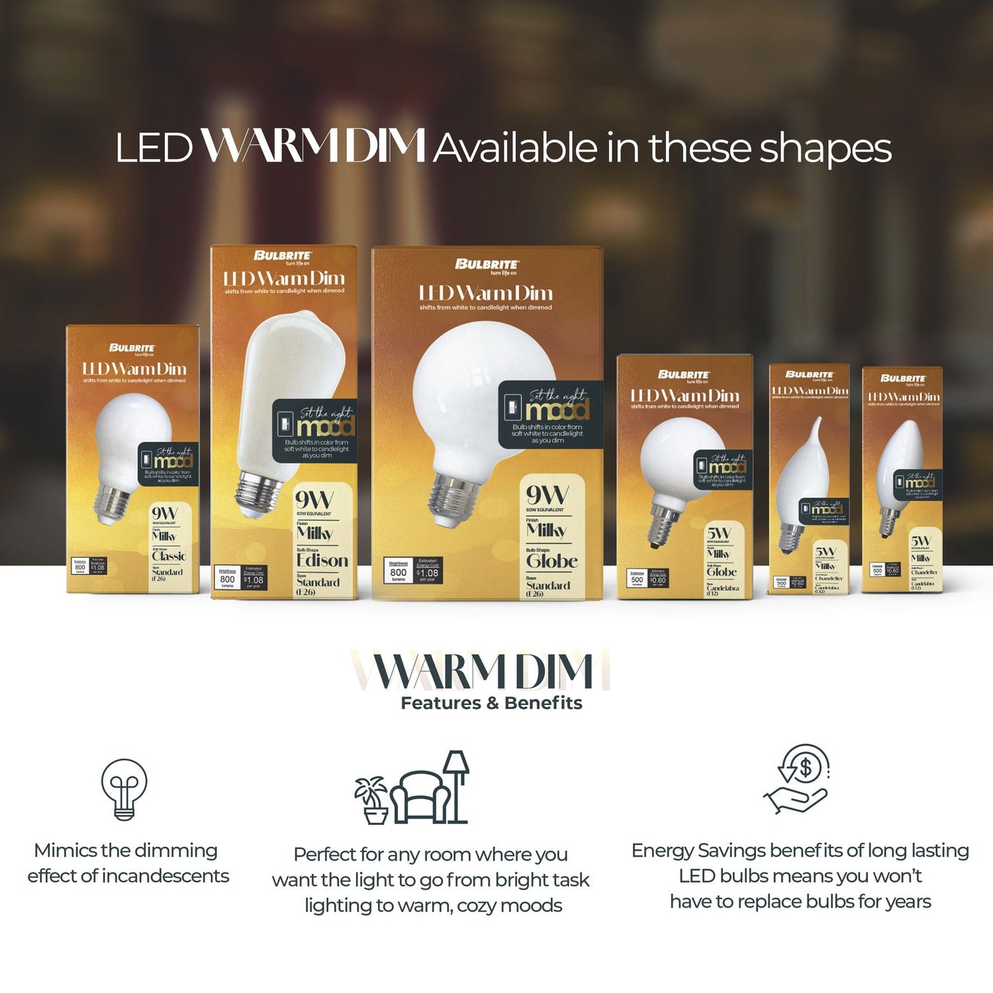 776404 - Warm Dim LED G25 Light Bulbs - 3000K to 1800K Color Temp Dimming - 2 Pack