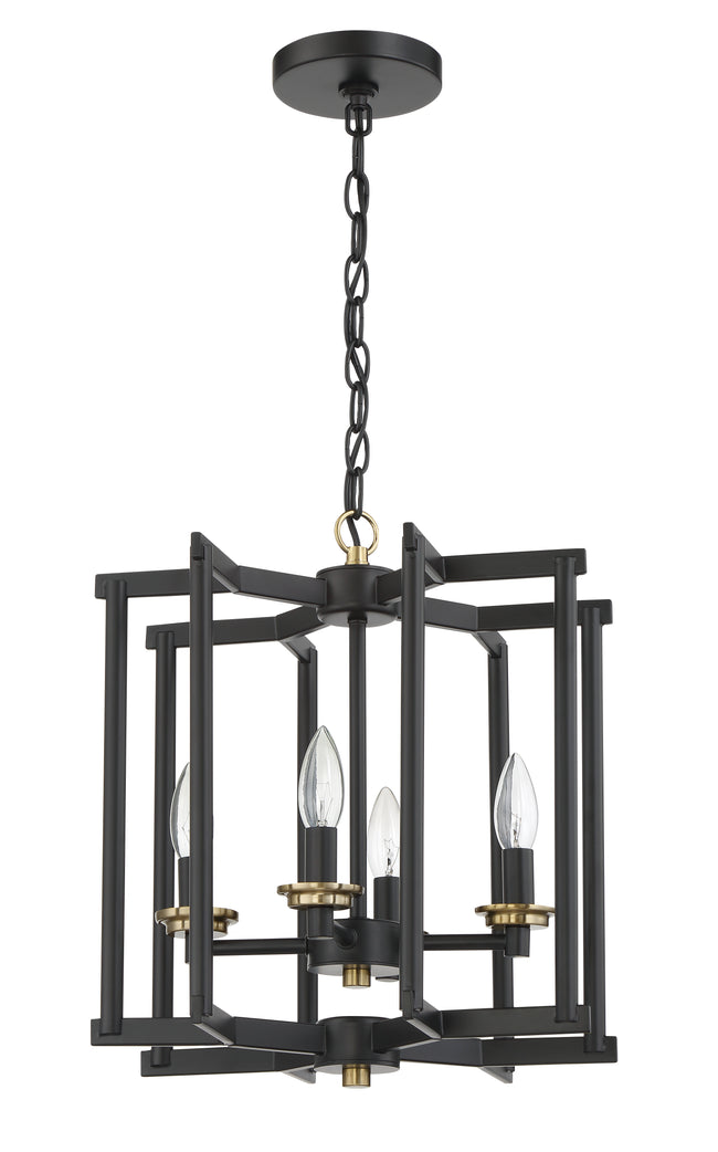 56934-FBSB - Avante Grand 4 Light 14" Wide Foyer Light - Flat Black / Satin Brass