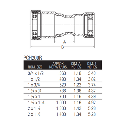 nibco press fittings 1" x 3/4" benchpress reducer press x press dimensions