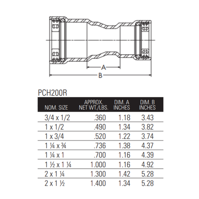 nibco press fittings 1" x 3/4" benchpress reducer press x press dimensions