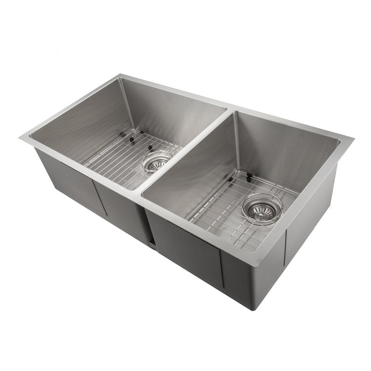 SR60D-36 - 36" Chamonix Undermount Double Bowl Stainless Steel Kitchen Sink with Bottom Grid