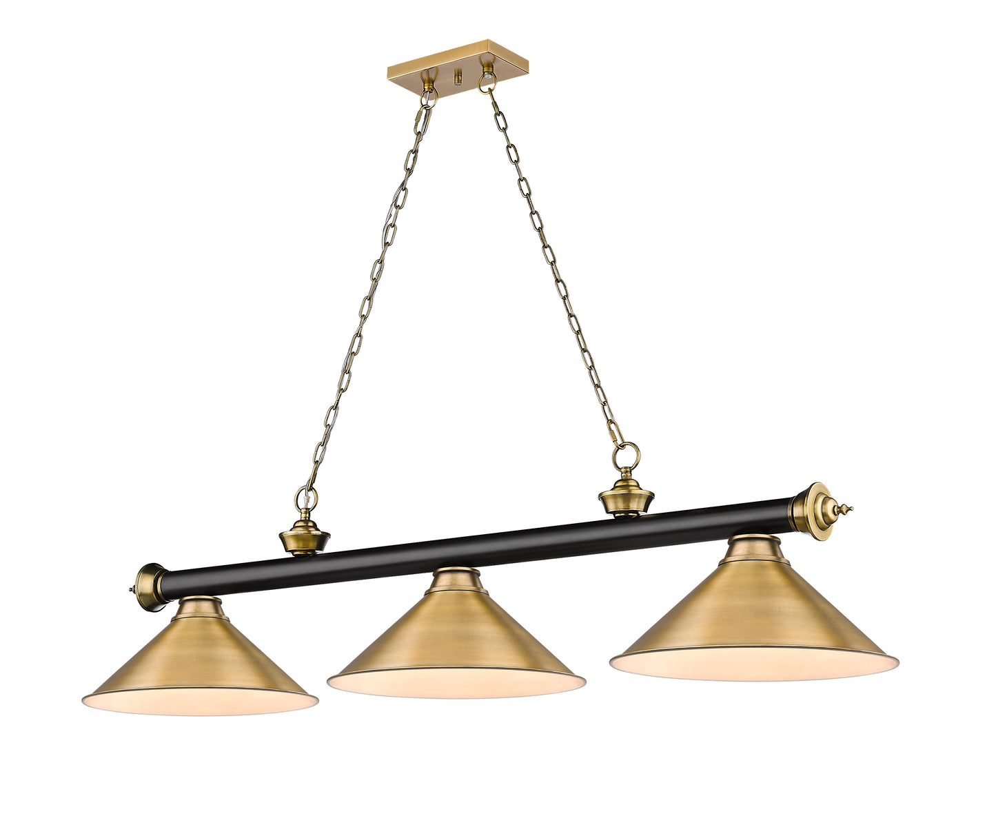 2306-3MB-RB-RB15 - Cordon 3 Light 57" Billiard - Matte Black / Rubbed Brass