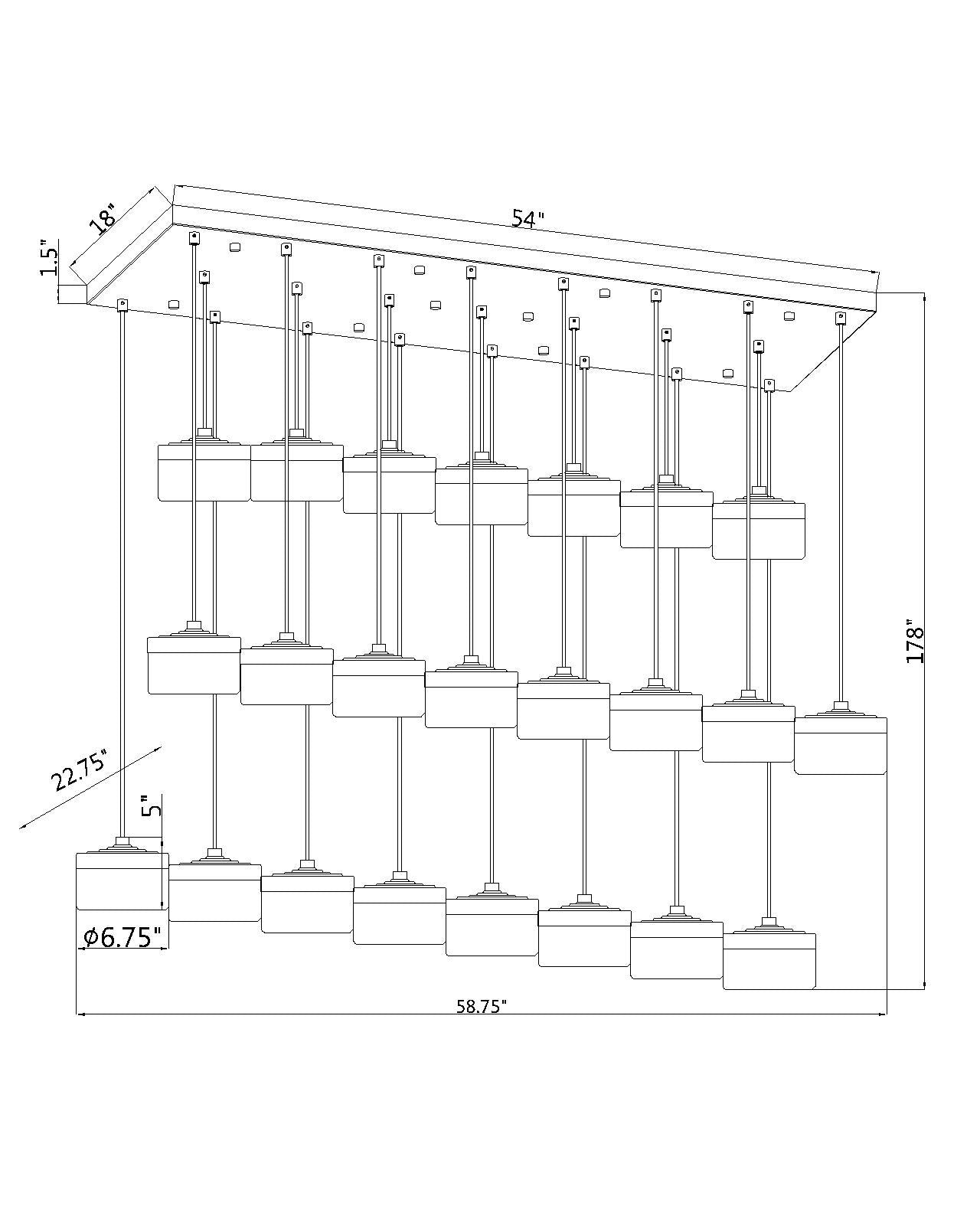 827P6-23L-MB-LED - Renaud 23 Light Linear 59" Chandelier - Matte Black