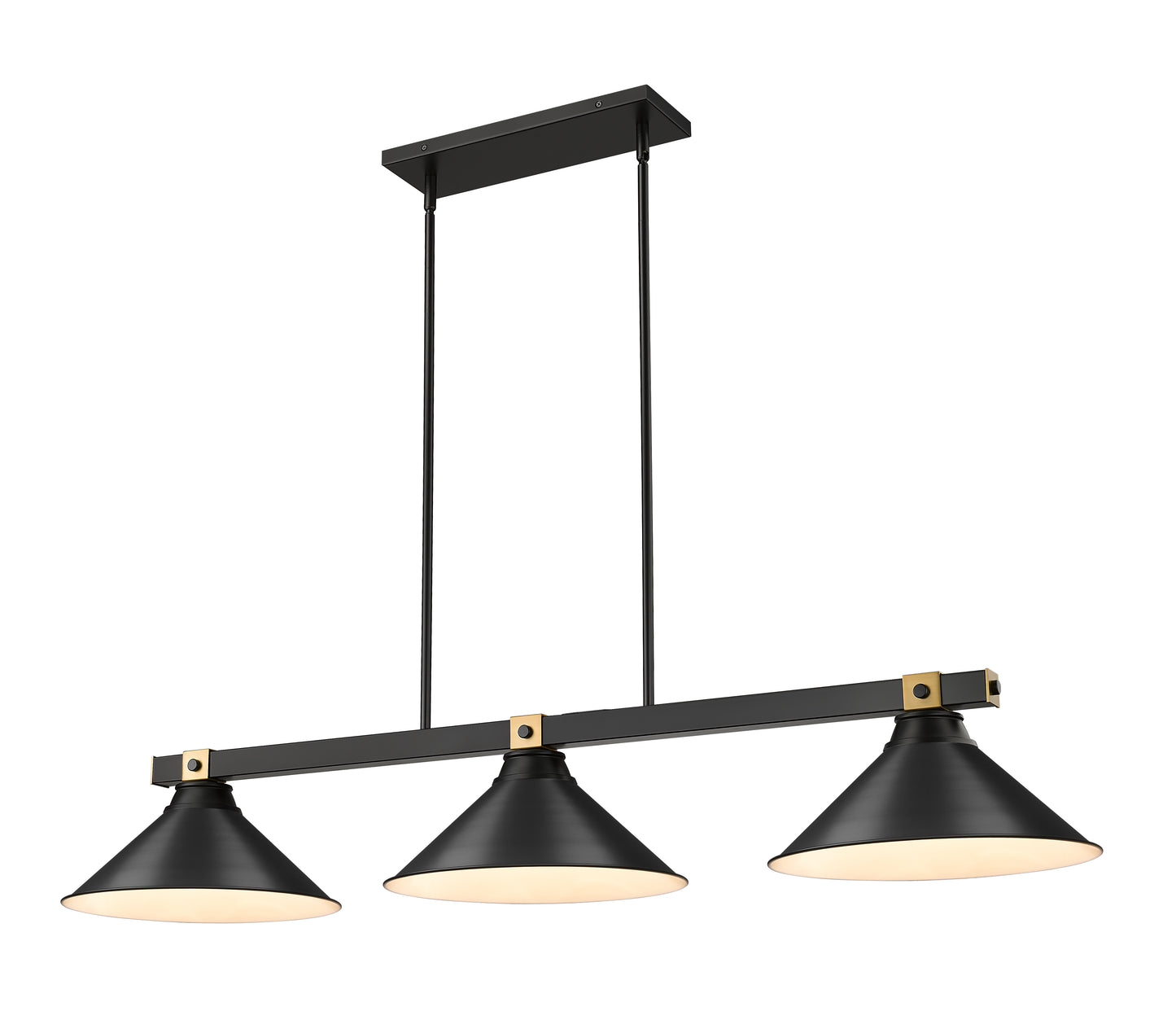 1955-3MB-RB-MB15 - Bronte 3 Light 54" Billiard - Matte Black / Rubbed Brass