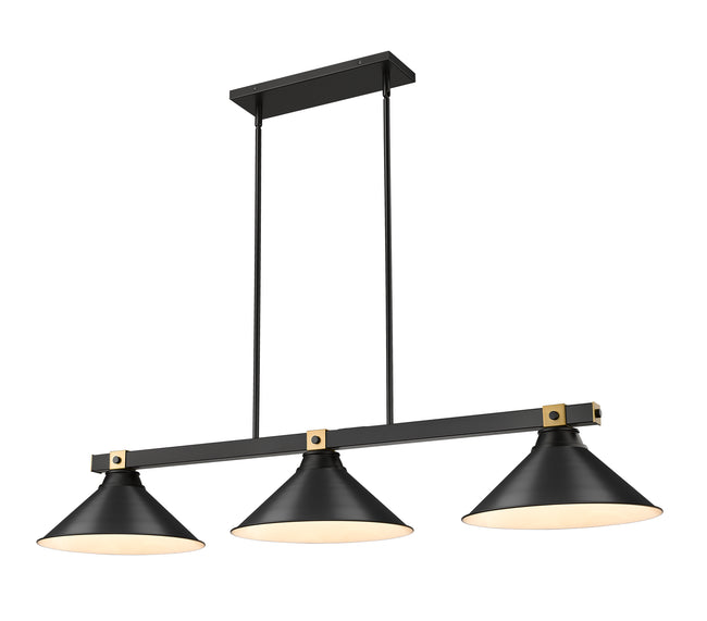 1955-3MB-RB-MB15 - Bronte 3 Light 54" Billiard - Matte Black / Rubbed Brass