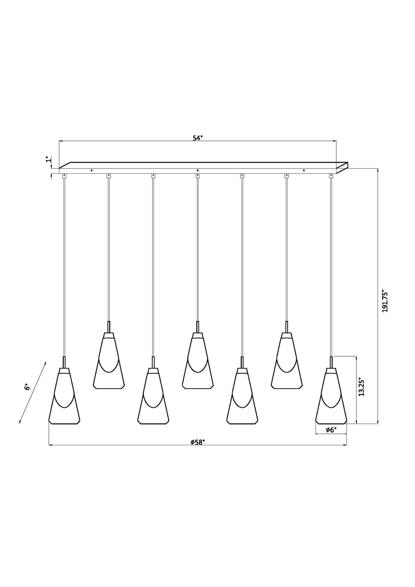 828P6-7L-MGLD - Aimie 7 Light Linear 54" Chandelier - Modern Gold