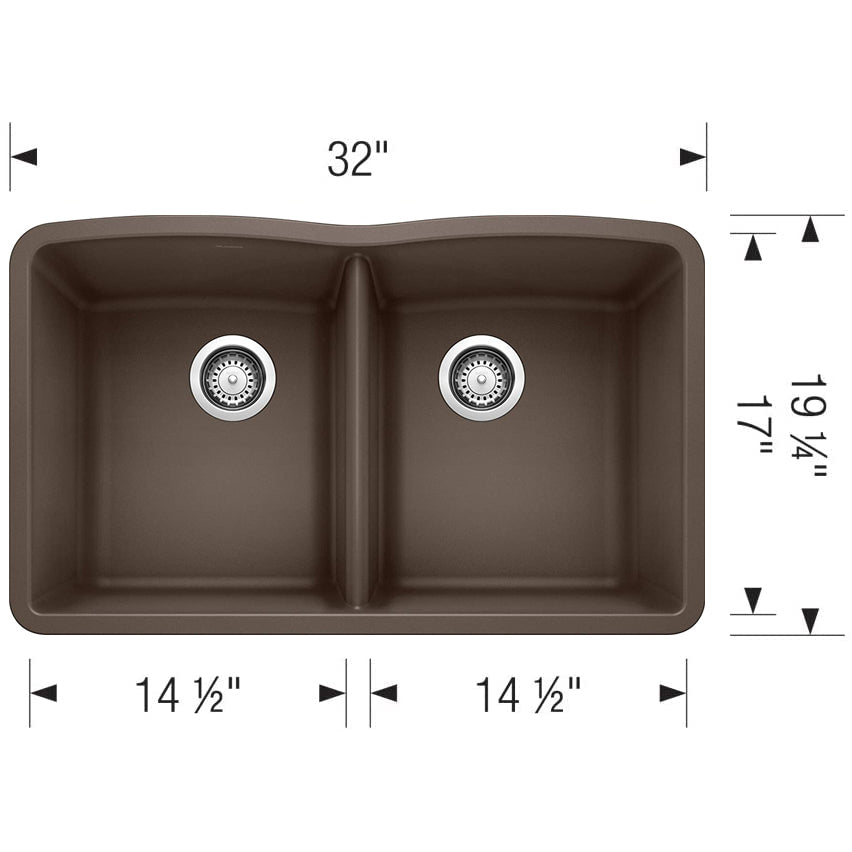 440182 - 32" Diamond Equal Double Bowl Undermount Kitchen Sink - Cafe