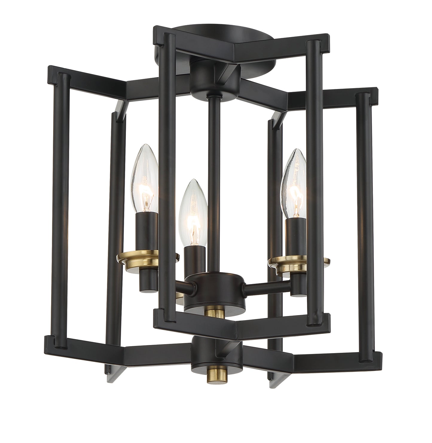 56953-FBSB - Avante Grand 3 Light 14.25" High Semi Flush Mount - Flat Black / Satin Brass