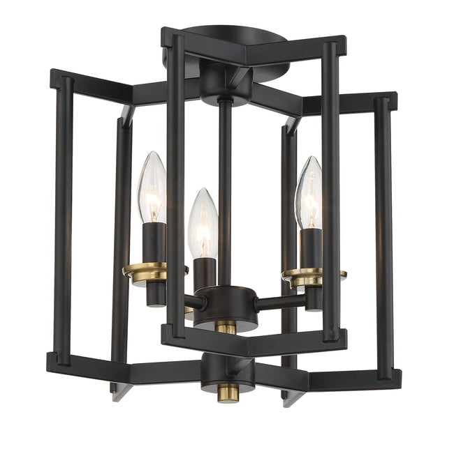 56953-FBSB - Avante Grand 3 Light 14.25" High Semi Flush Mount - Flat Black / Satin Brass
