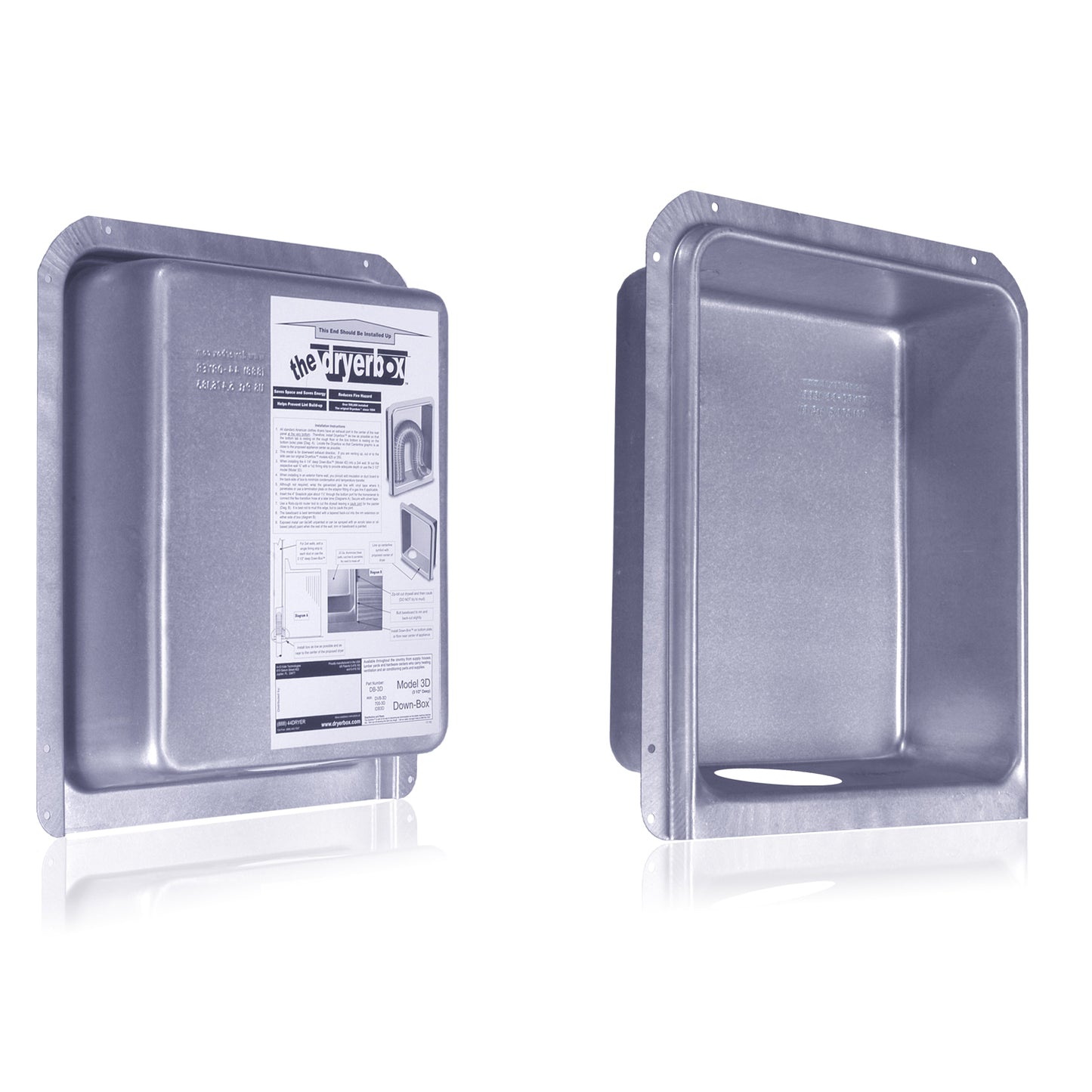 Dryerbox DB-3D - 14" x 16" In-Wall Dryer Exhaust Receptacle, Downward Exhaust, 2x4 Walls